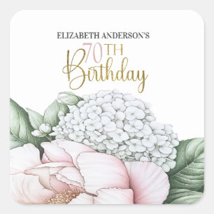 Sticker Carré Pivoine Rose Pâle Florale 70e Anniversaire