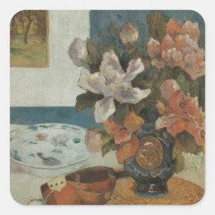 Sticker Carré Pivoines Chinoises et Mandoline de Paul Gauguin