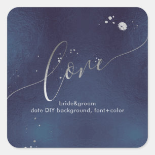 Sticker Carré PixDezines Amour ébloui faux argent+bleu minuit