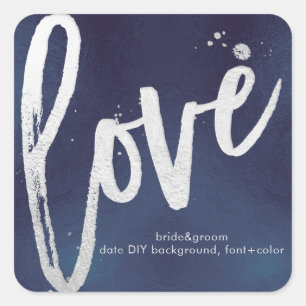 Sticker Carré PixDezines Amour ébloui faux argent+bleu minuit