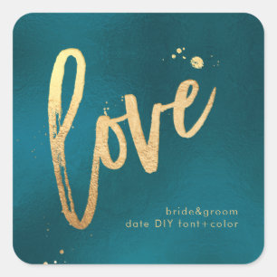 Sticker Carré PixDezines Amour, faux or sarcelle