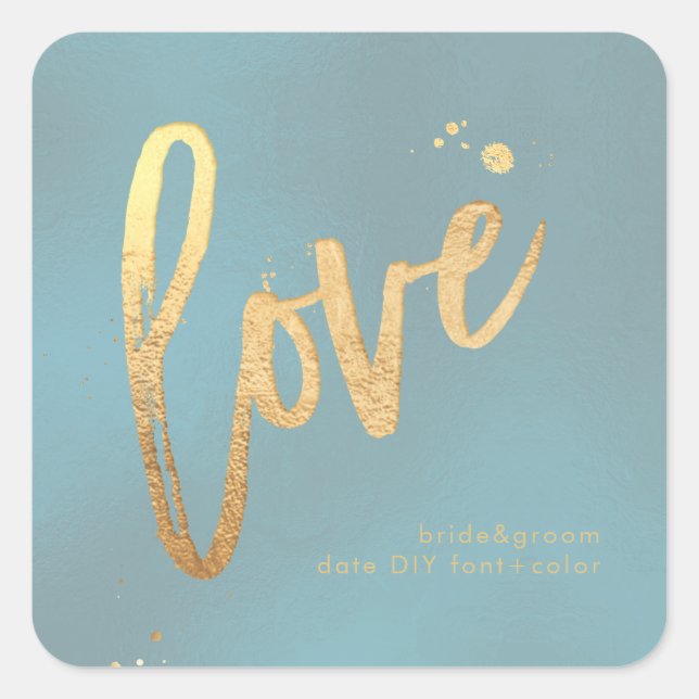Sticker Carré PixDezines Amour, poussière d'or fausse sarcelle b (Devant)