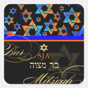 Sticker Carré PixDezines Étoiles psychédéliques/Bar Mitzvah