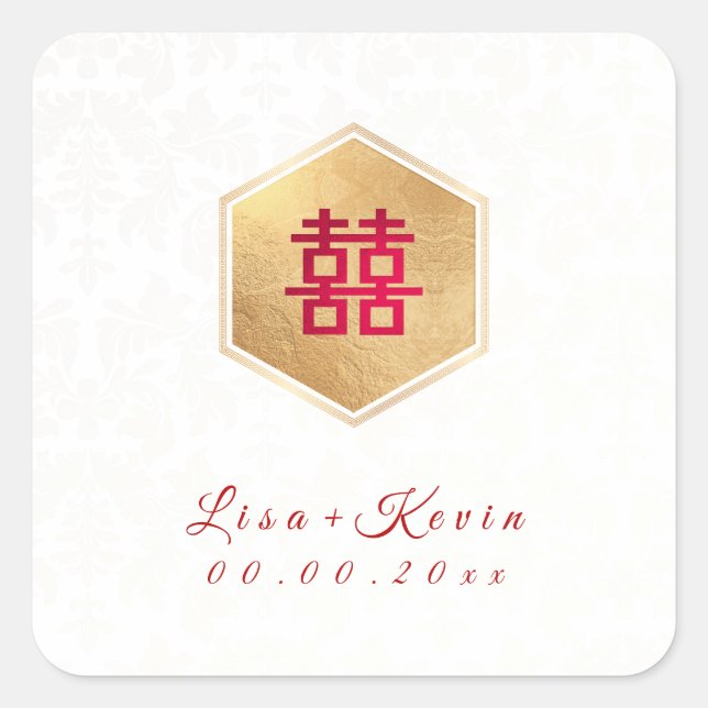 Sticker Carré PixDezines Honeycomb chinois Double appiness (Devant)