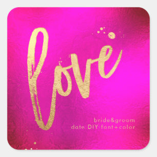 Sticker Carré PixDezines hot+flashy rose faux or amour