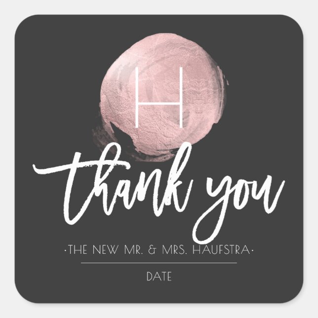 Sticker Carré PixDezines Monogram Faux Rose Gold Foil, Merci (Devant)