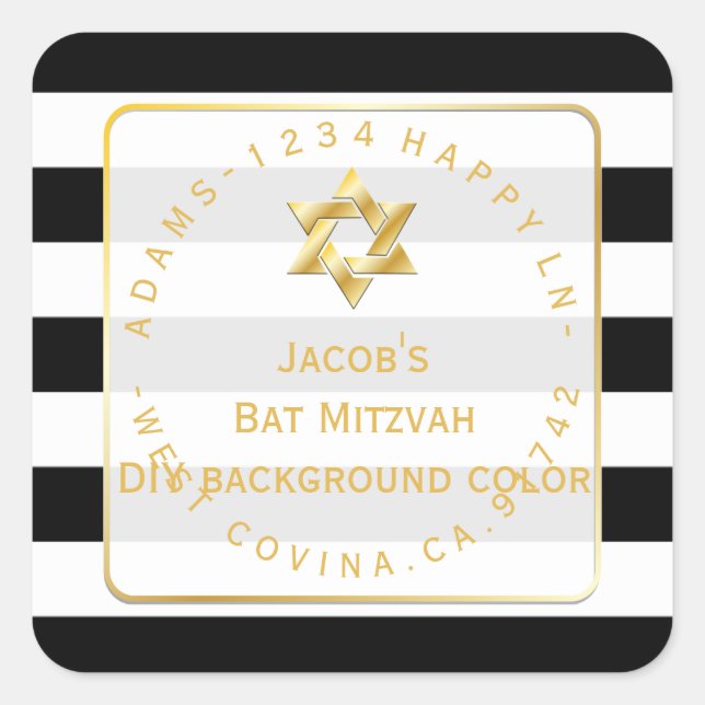 Sticker Carré PixDezines noir+blanc rayures mitzvah retour ajout (Devant)