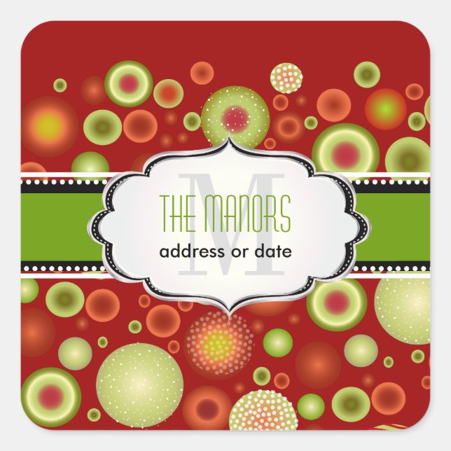 Sticker Carré PixDezines Vert+Rouge Ornements de Noël (Devant)