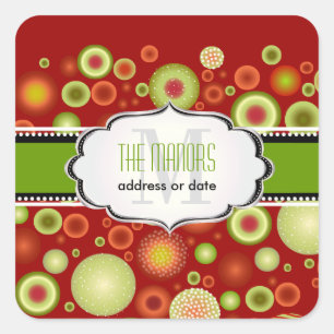 Sticker Carré PixDezines Vert+Rouge Ornements de Noël