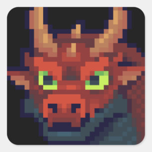 Sticker Carré Pixel Art de Red dragon