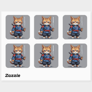 Sticker Carré Pixel de chats Samurai