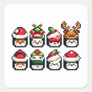 Sticker Carré Pixel Holiday Sushi - Art 8 bits Festif