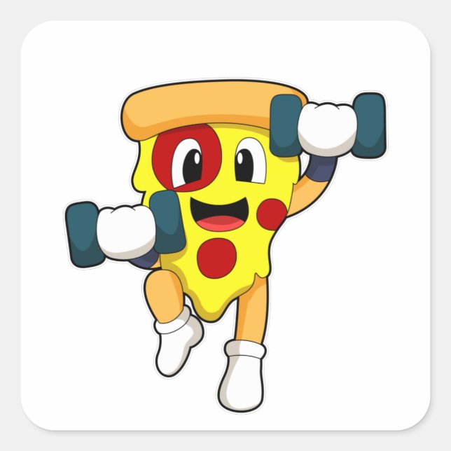 Sticker Carré Pizza à Fitness avec Dumbbells (Devant)