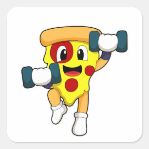 Sticker Carré Pizza à Fitness avec Dumbbells