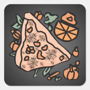 Sticker Carré Pizza Rétro avec une touche de citrouille