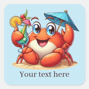 Sticker Carré Plage Adulte mignonne buvant crabe de fête.