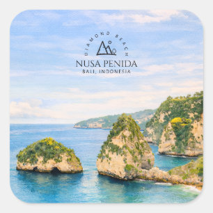 Sticker Carré Plage de diamants Bali Aquarelle Mer turquoise