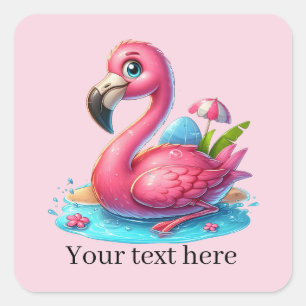 Sticker Carré Plage de flamingo rose pâle été