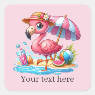Sticker Carré Plage de flamingo rose pâle été