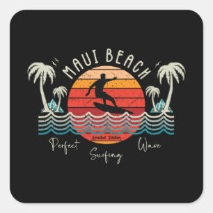 Sticker Carré Plage de Maui Retro Surf