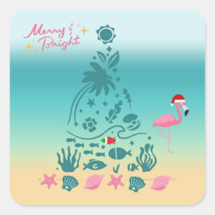 Sticker Carré Plage de Noël Joyeuse et Lumineuse