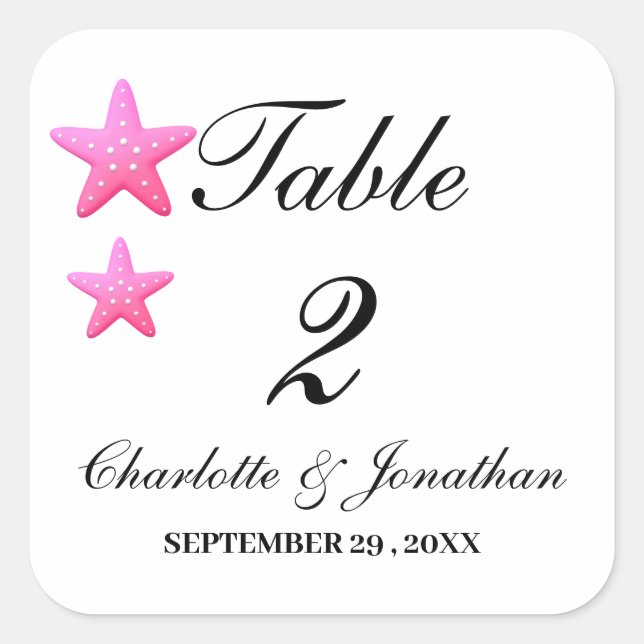 Sticker Carré Plage de Starfish rose mignonne Numéros de table d (Devant)