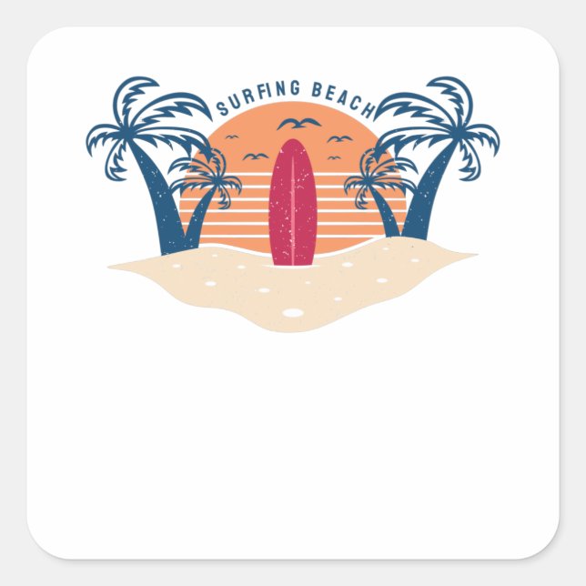 Sticker Carré Plage de surf (Devant)