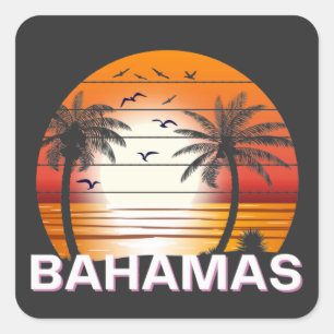Sticker Carré Plage d'été des palmiers Vintages des Bahamas