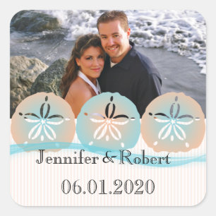 Sticker Carré Plage et sable bleu Dollars Plage Mariage