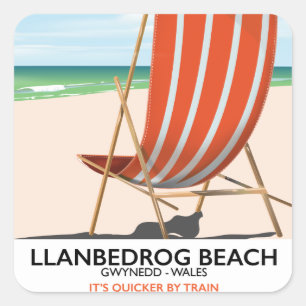 Sticker Carré Plage Llanrog, affiche balnéaire du Pays de Galles