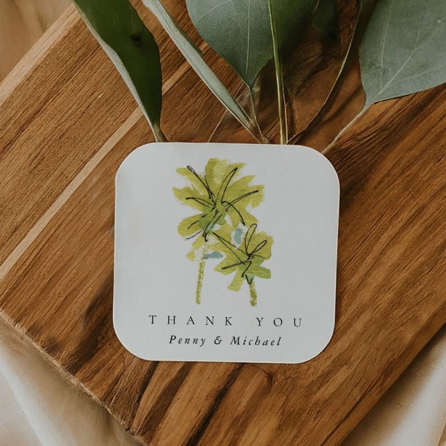 Sticker Carré Plage Palm Trees Merci tropical Favor (Beach Palm Trees Tropical Thank You Favor Square Sticker)