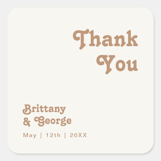 Sticker Carré Plage Retro | Ivory Merci Wedding Favor (Devant)