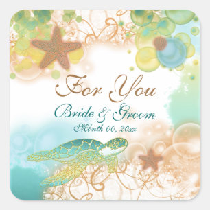 Sticker Carré Plage thème mariage faveur "Pour vous"