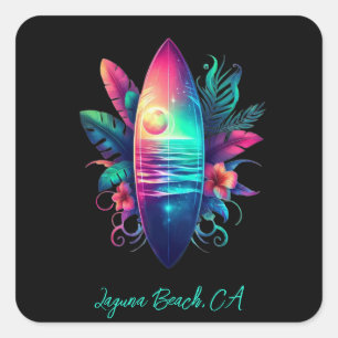 Sticker Carré Plage Tropical Surboard