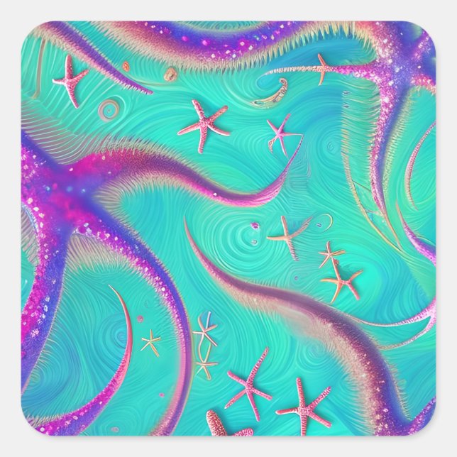 Sticker Carré Plage turquoise et violette de Starfish (Devant)