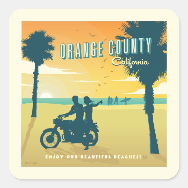 Sticker Carré Plages du comté d'Orange, Californie (Devant)
