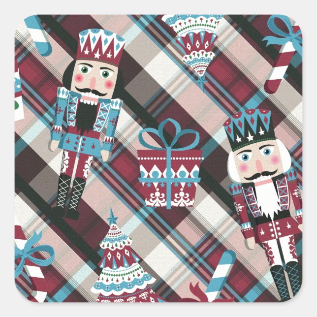 Sticker Carré Plaid Blue Burgundy (Devant)
