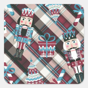 Sticker Carré Plaid Blue Burgundy