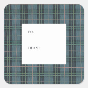 Sticker Carré Plaid Classique Bleu Poussiéreux Fête de Noël 