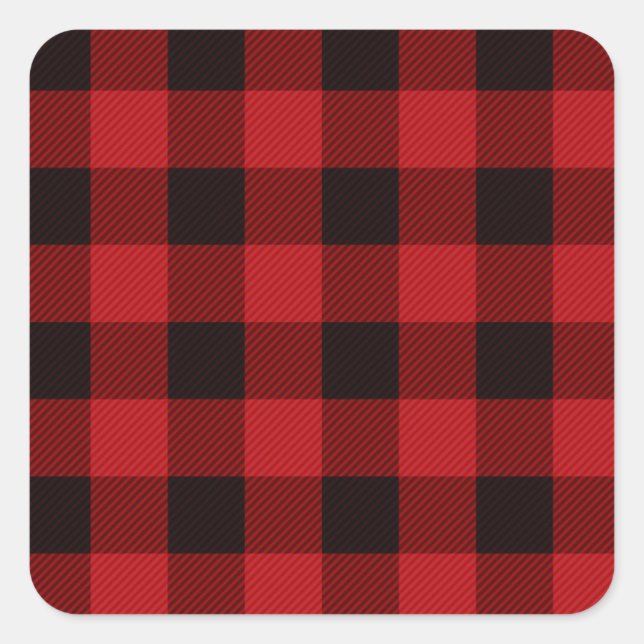 Sticker Carré Plaid classique de buffle noir rouge (Devant)
