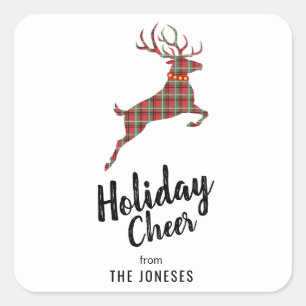 Sticker Carré Plaid Reindeer Holiday Cheval