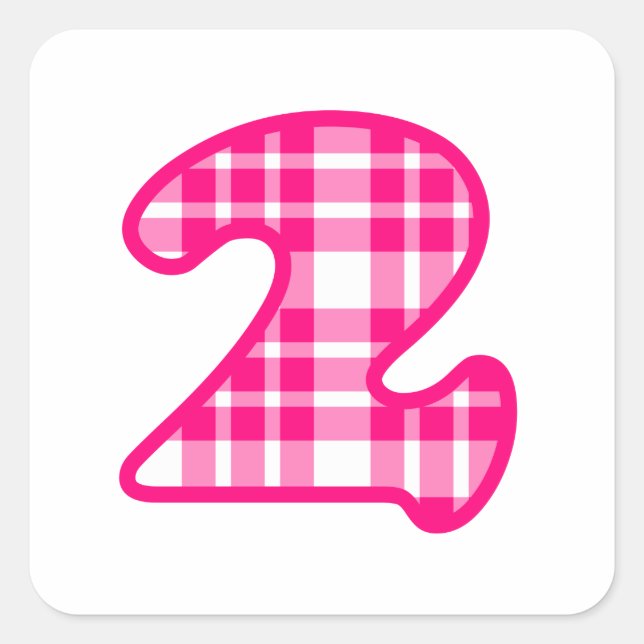 Sticker Carré Plaid rose et blanc Numéro 3 TROIS A19 (Devant)