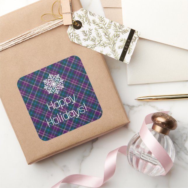 Sticker Carré Plaid violet, bleu et vert (Cadeaux)