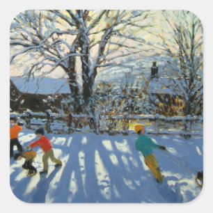 Sticker Carré Plaisir dans la neige Tideswell Derbyshire