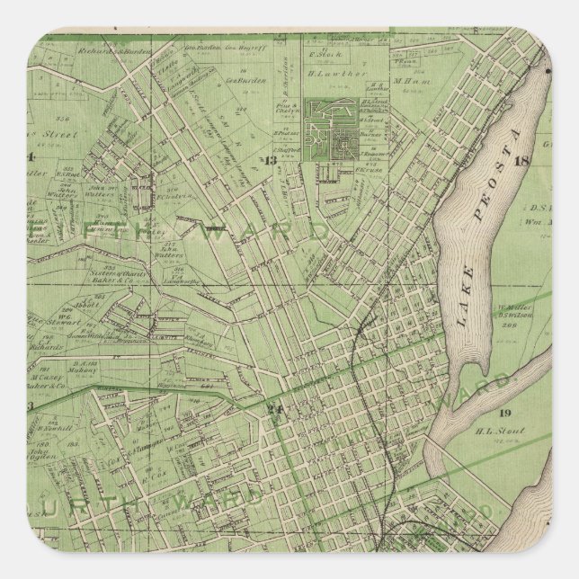 Sticker Carré Plan de Dubuque, comté de Dubuque, État de l'Iowa (Devant)