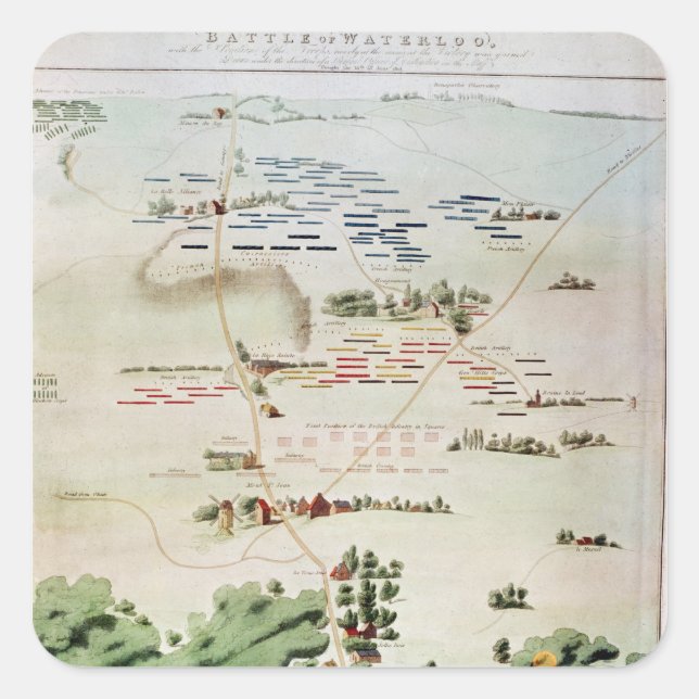Sticker Carré Plan et vue de la bataille de Waterloo (Devant)