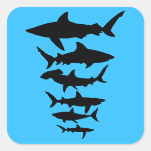 Sticker Carré Plan graphique en silhouette couleur requins