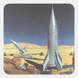 Sticker Carré Planète désertique de science-fiction vintage avec