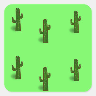 Sticker Carré Plante Cactus sur vert clair
