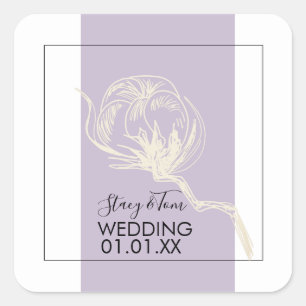Sticker Carré Plante de coton botanique mariage lavande 